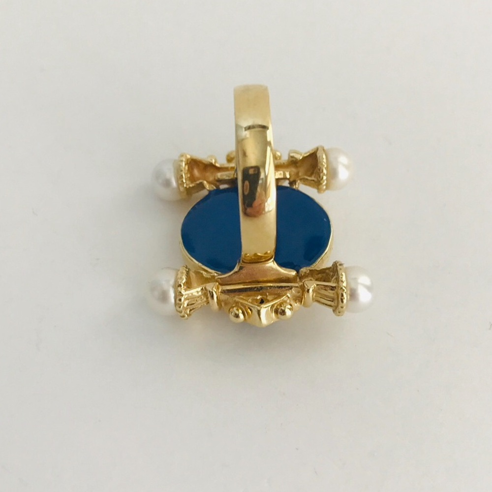 Renaissance Style 14K Glass Cameo, Pearl and Sapphire Ring Size 7 - Picture 5 of 14